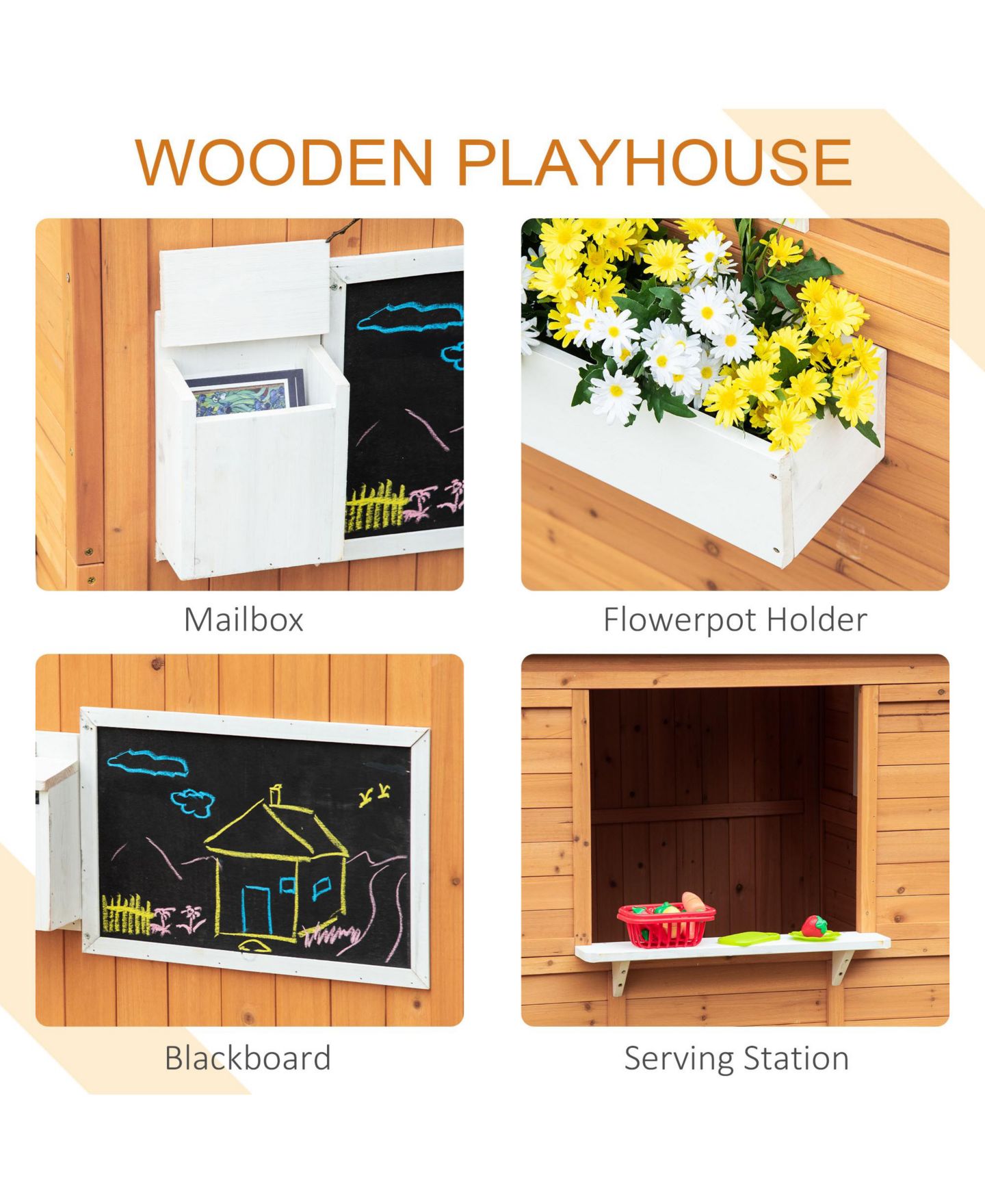 Детские игрушки Outsunny Garden Cottage Outdoor Wooden Playhouse, 6-Piece Set, Ages 3+ — фото 5