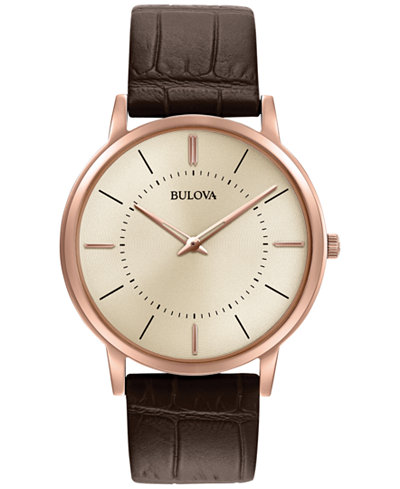 Bulova Men's Dress Brown Leather Strap Watch 40mm 97A126