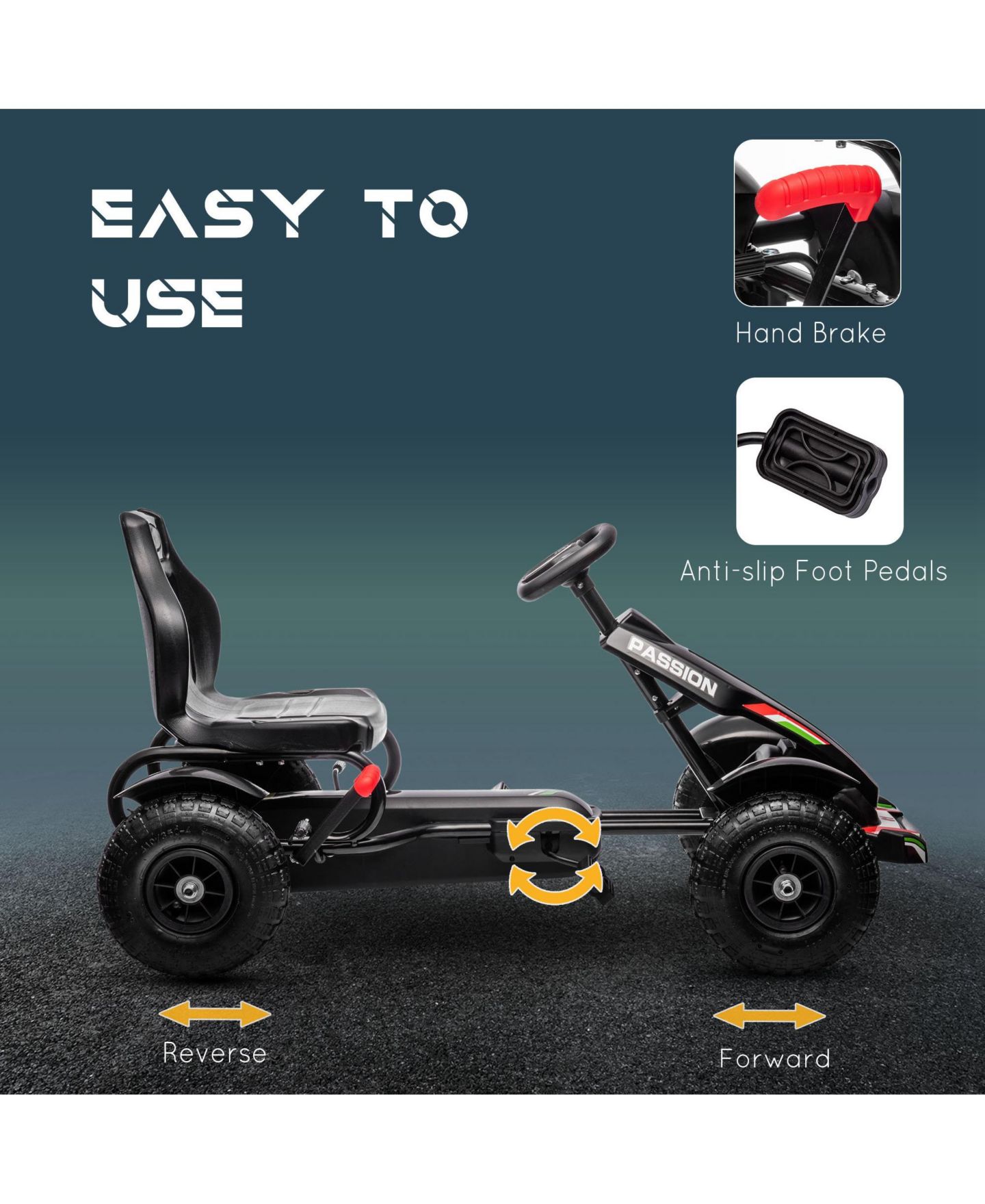 Детская игрушка Aosom Pedal Go Kart with Adjustable Seat and Rubber Wheels, 110 lbs. Capacity, Ages 5-12 — фото 5