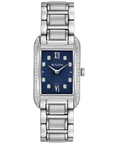 Bulova Women's Diamond Accent Stainless Steel Bracelet Watch 22x35mm 96R211