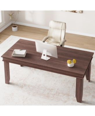 Farmhouse Dining Table for 6 to 8, Rectangular Wood Kitchen Table with V-Shape Base, Available in 63 in and 71 in