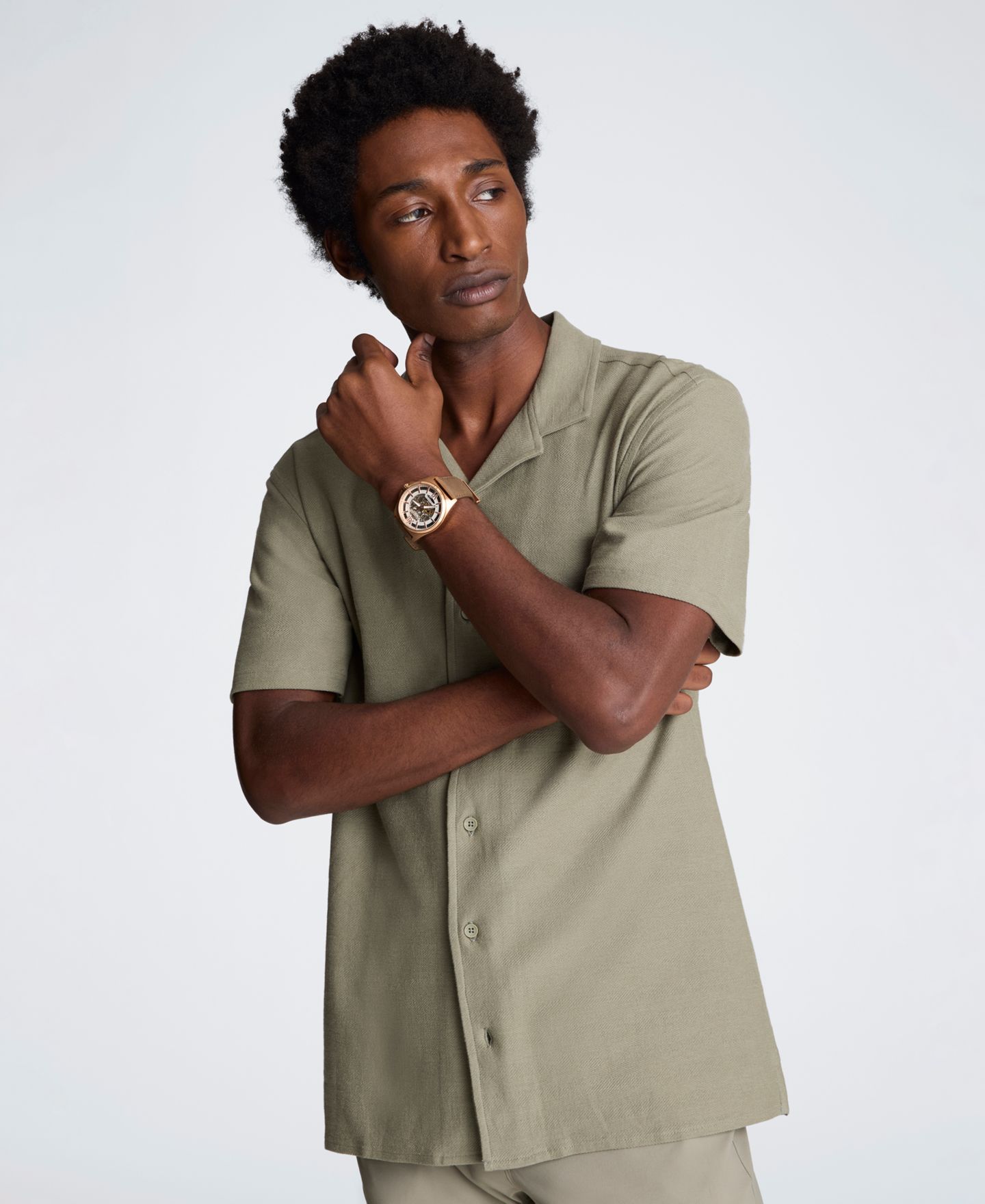 Мужская рубашка Kenneth Cole Short-Sleeve Classic-Fit, цвет: Шалфейный — фото 3