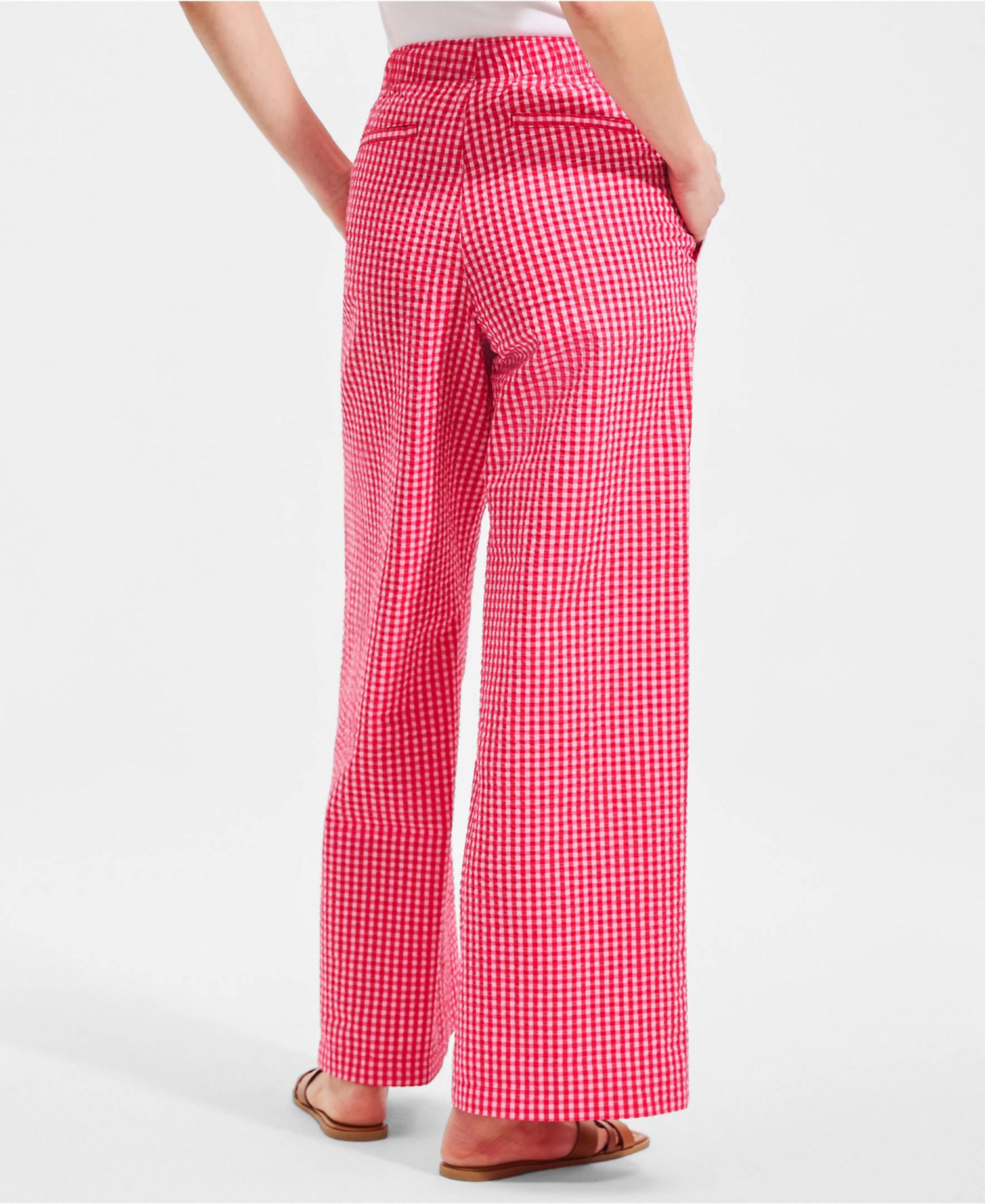 Women's Seersucker High Rise Drawstring Wide Leg Pants