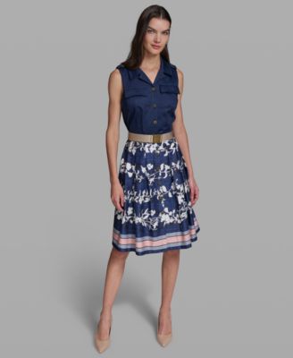 Petite Collared Neck Belted Dress