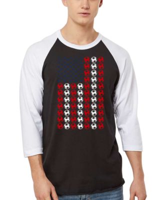 Men's American Flag Soccer Balls Word Art Raglan-Sleeve T-Shirt
