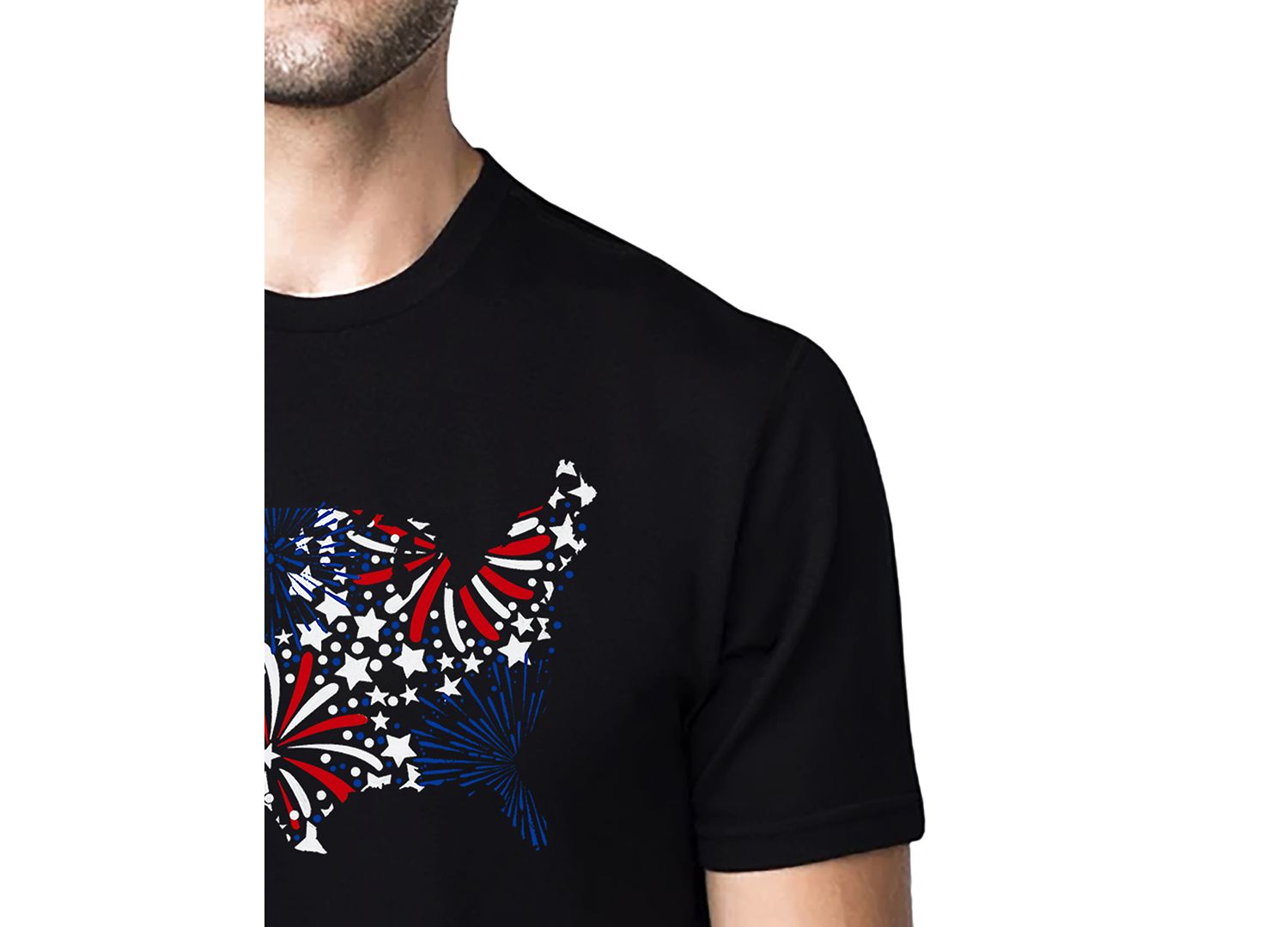 Men's USA Fireworks and Stars Word Art Cotton and Polyester Blend T-Shirt