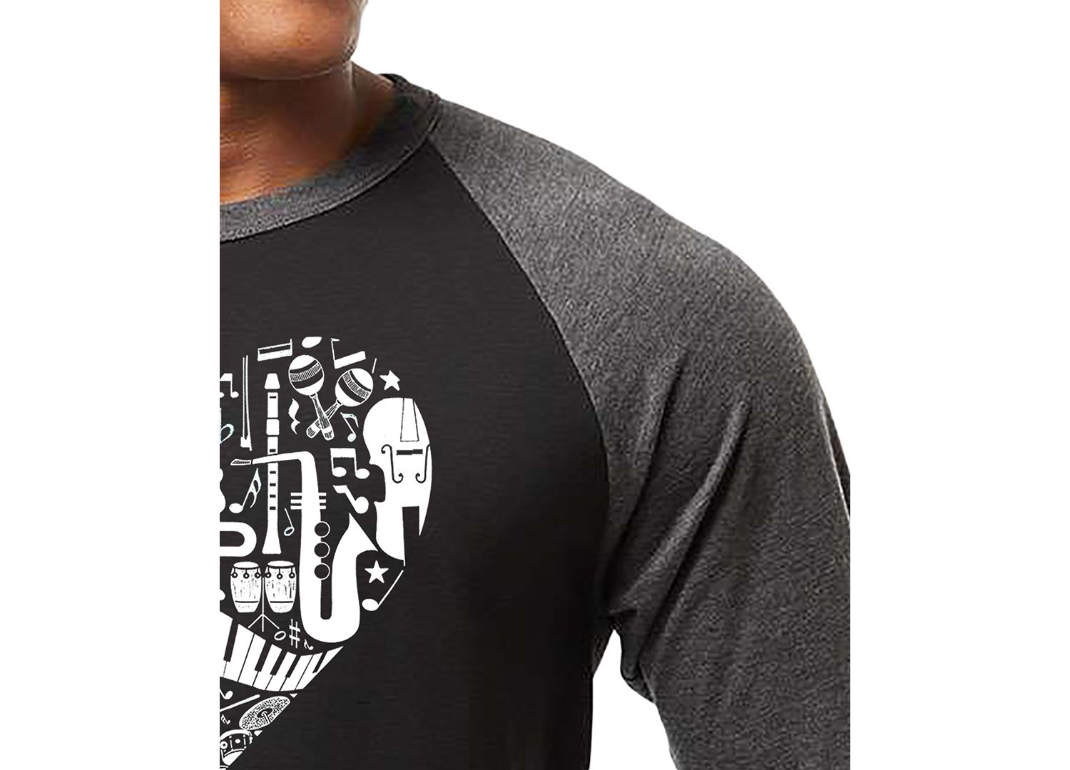 Men's Music Instruments Heart Word Art Raglan-Sleeve T-Shirt