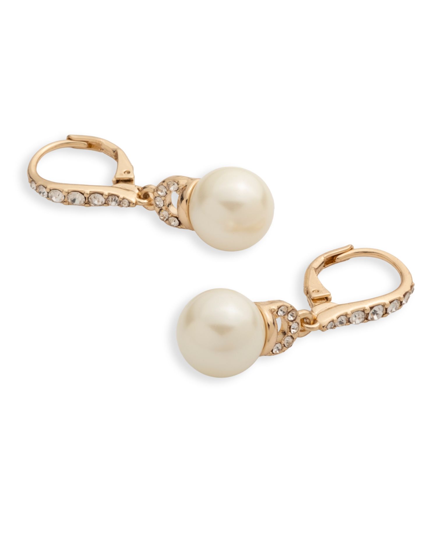Gold-Tone Pav&eacute; & Imitation Pearl Drop Earrings