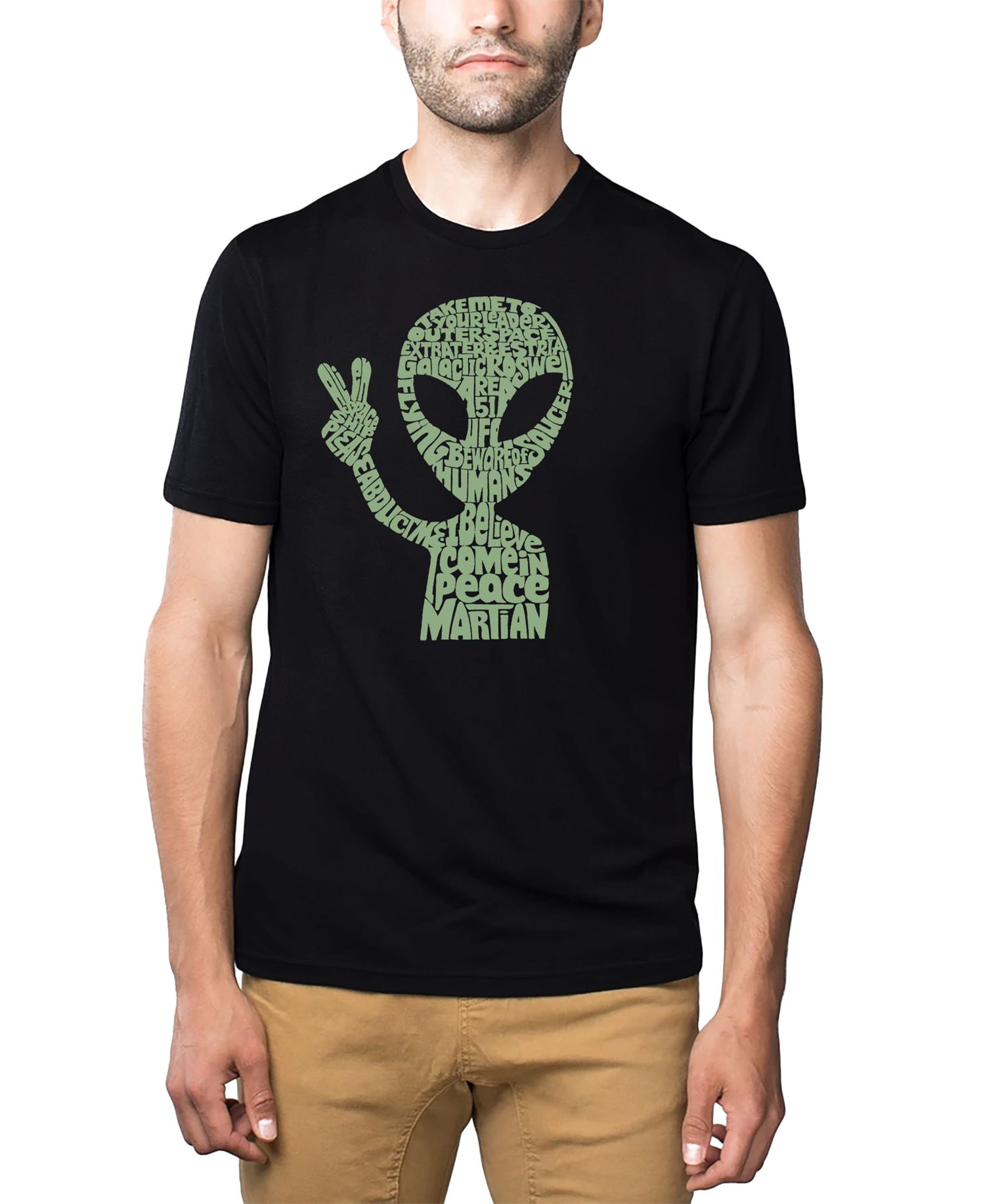 Men's Alien Extraterrestrial Word Art Cotton and Polyester Blend T-Shirt