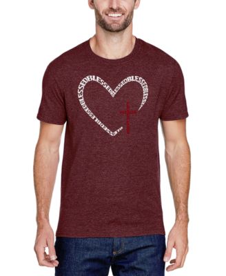 Men's Blessed Heart Cross Word Art Cotton and Polyester Blend T-Shirt
