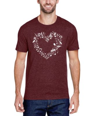 Men's Music Notes Heart Word Art Cotton and Polyester Blend T-Shirt