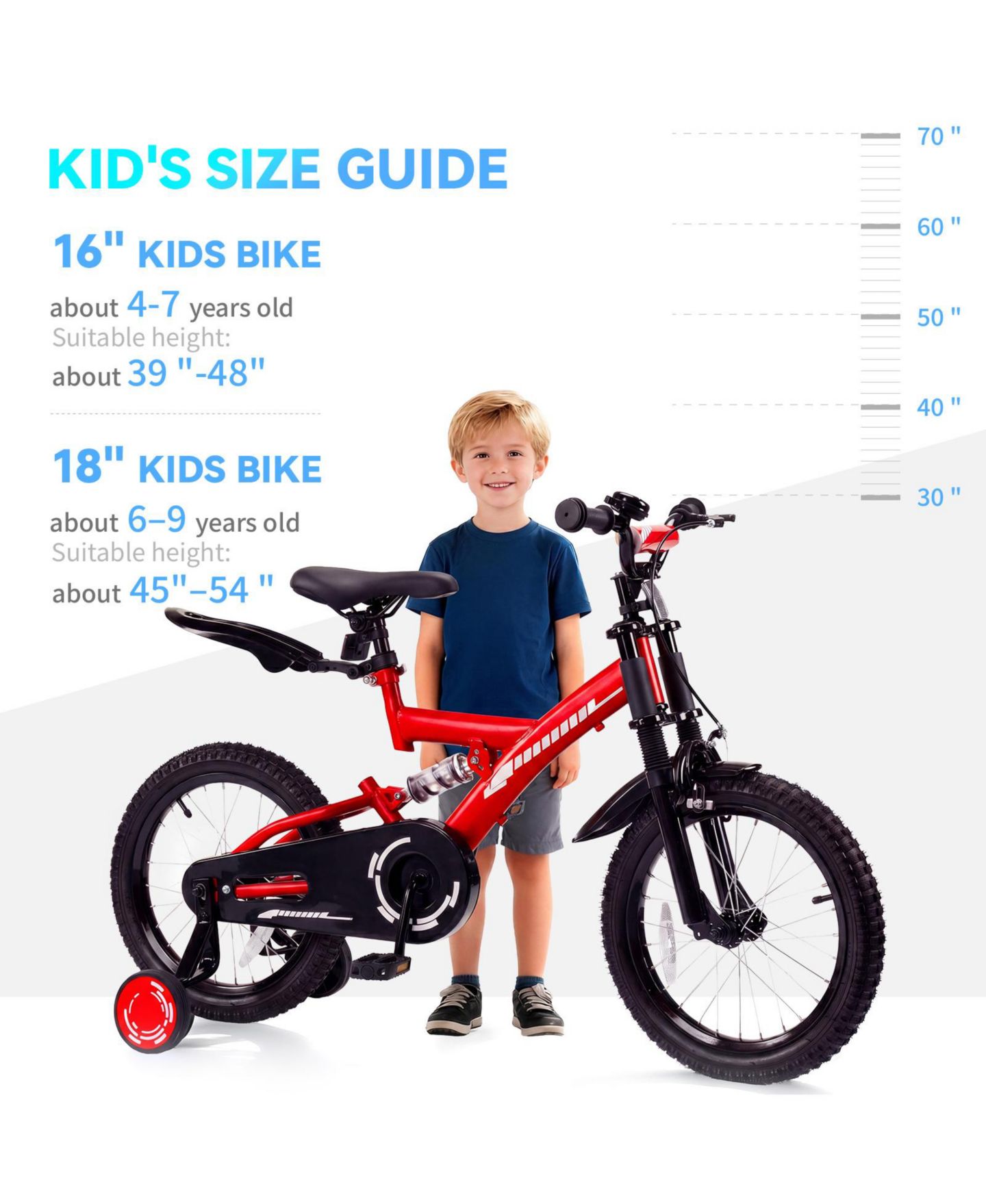 Детская игрушка SUGIFT 18" Kids Bike with Adjustable Seat, Dual Brakes & Training Wheels, Ages 6–9, цвет: Красный — фото 7