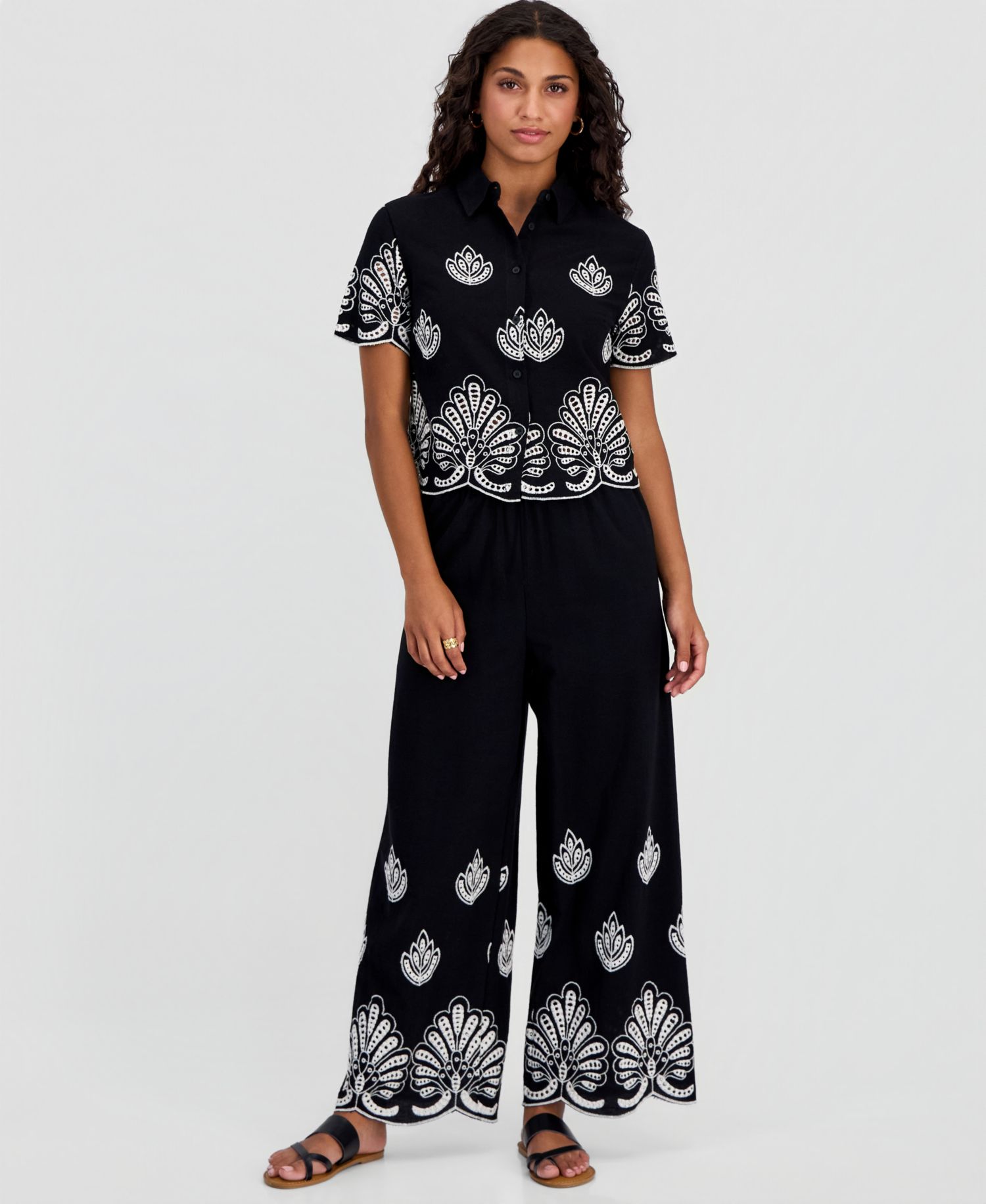 Petite Cotton Embroidered Camp Shirt