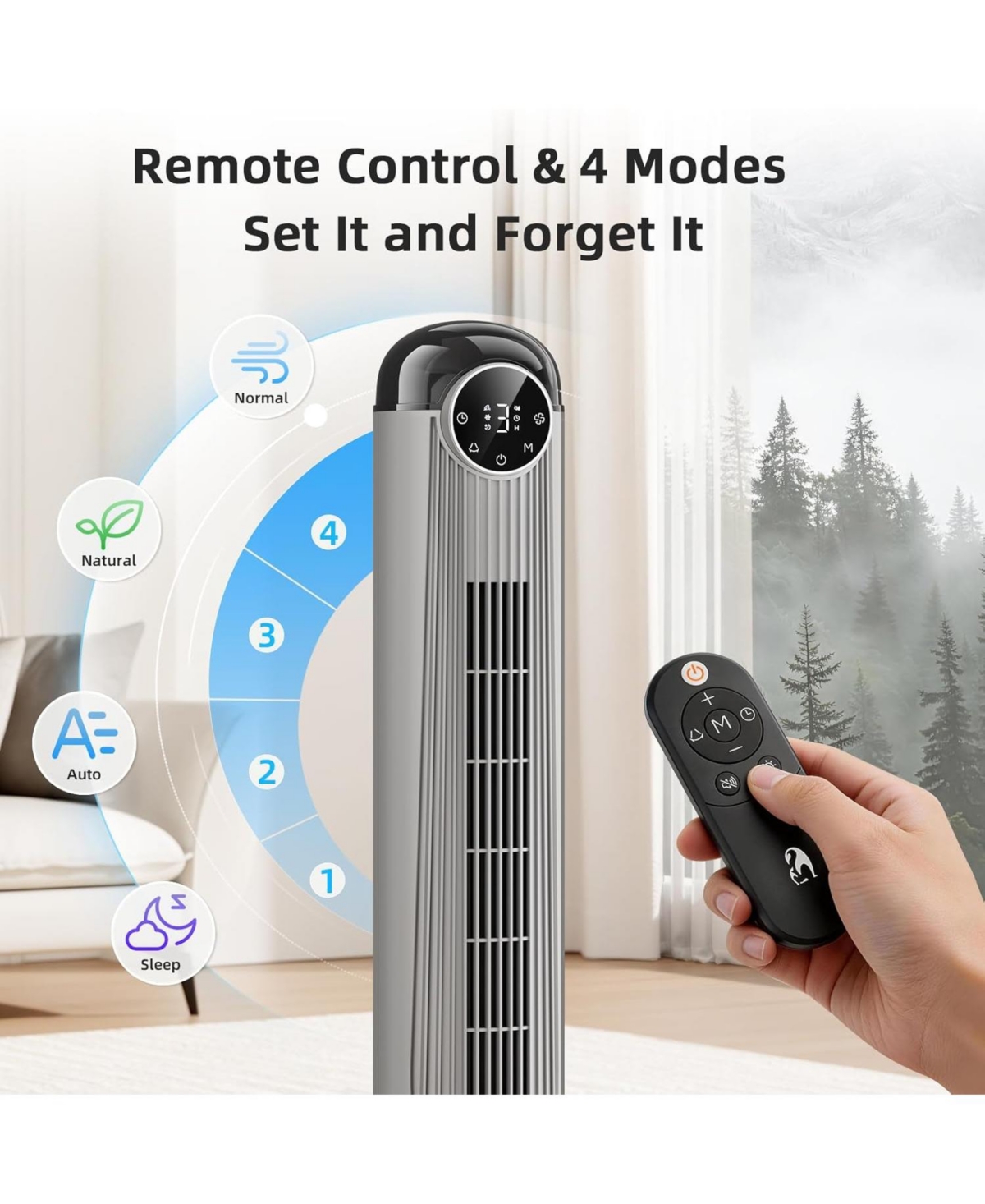 Antarctic Star 42-Inch Quiet Oscillating Tower Fan with Remote and Washable Grille