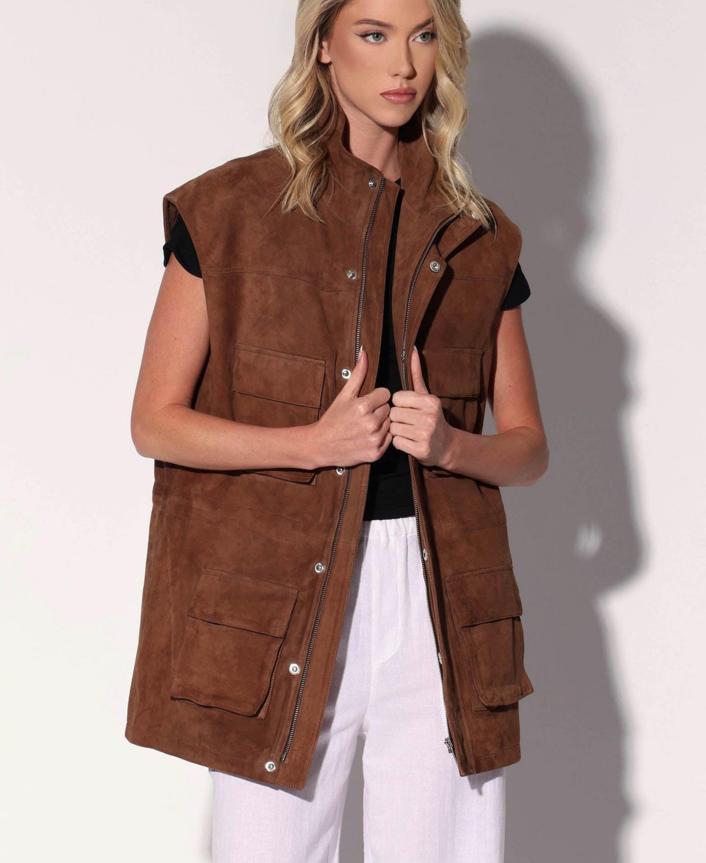 Женский жилет Walter Baker Renata Longline Cargo Vest, цвет: Каштановый замшевый — фото 3