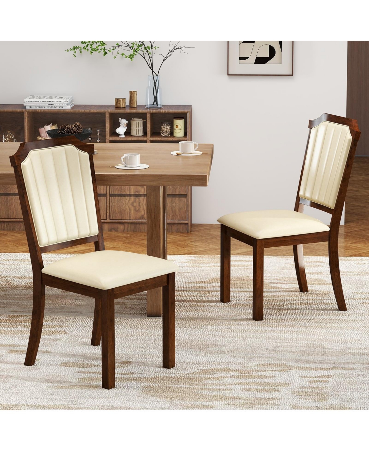 Slickblue Modern Pu Leather Dining Chairs Set of 2 with Solid Rubber Wood Frame Support