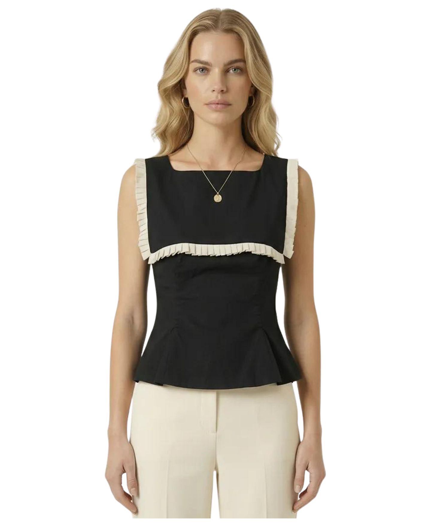 Женский топ Modenaire Sleeveless Ruffle-Trim Peplum, цвет: Чёрный — фото 1