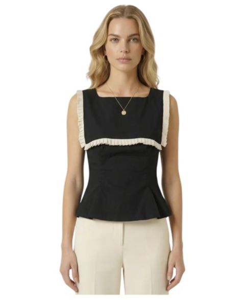 Женский топ Modenaire Sleeveless Ruffle-Trim Peplum, цвет: Чёрный