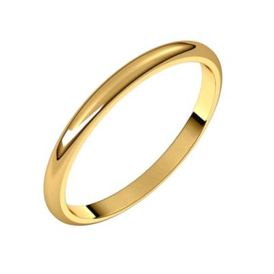 Curata Jewelry Solid 18k Yellow Gold 2mm Half Round Wedding Band Ring - Sizes 5-12