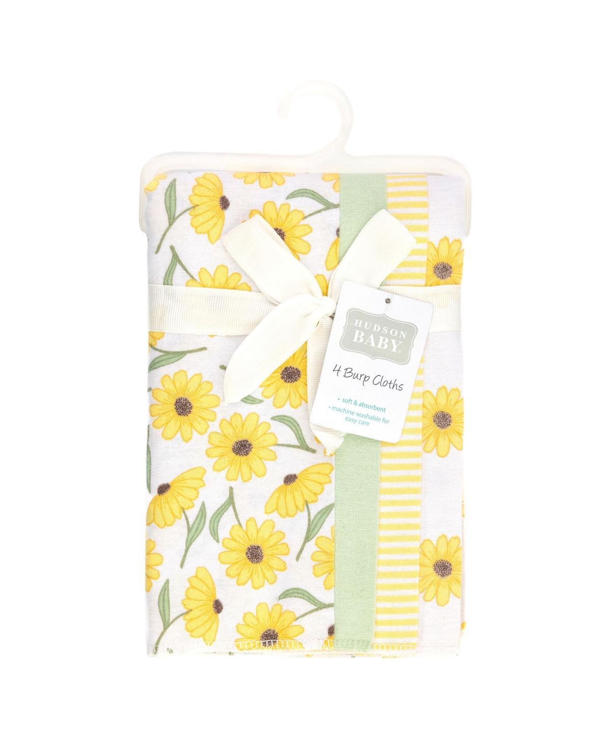 Hudson Baby Girl Cotton Poly Flannel Burp Cloths 4-Pack, Yellow Daisy, One Size