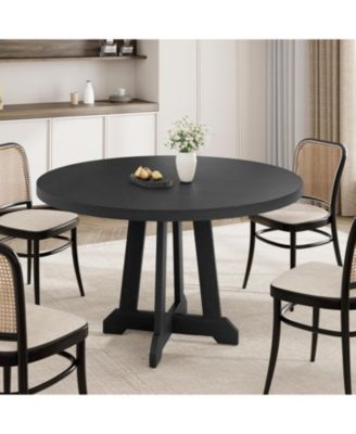47 Inch Round Dining Table, Wood Kitchen Dining Room Table for 4-6, Circle Dinner Tables Space Saving Farmhouse Accent Furniture