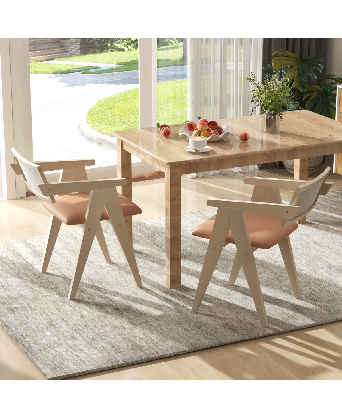 Slickblue Modern Mid Century Wooden Accent Chairs Set of 2 with Soft Leathaire Seating