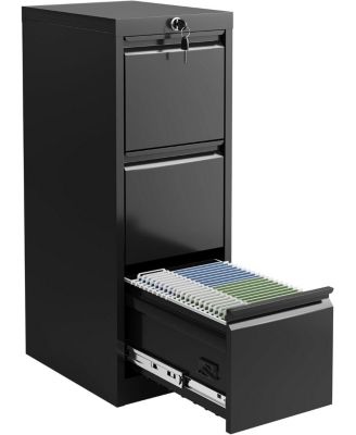 3 Drawer Metal File Cabinet, Vertical File Cabinet with Lock, Heavy Duty Storage for Letter/Legal/A4/F4 Documents, Easy Assembly