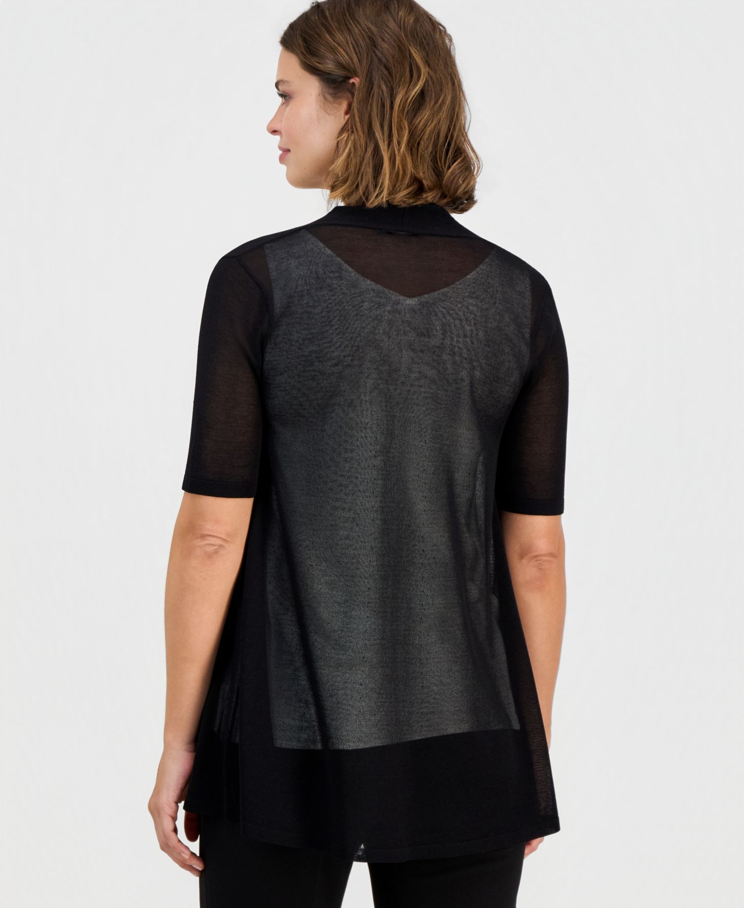 Women's Short-Sleeve Open-Front Semi-Sheer Cardigan