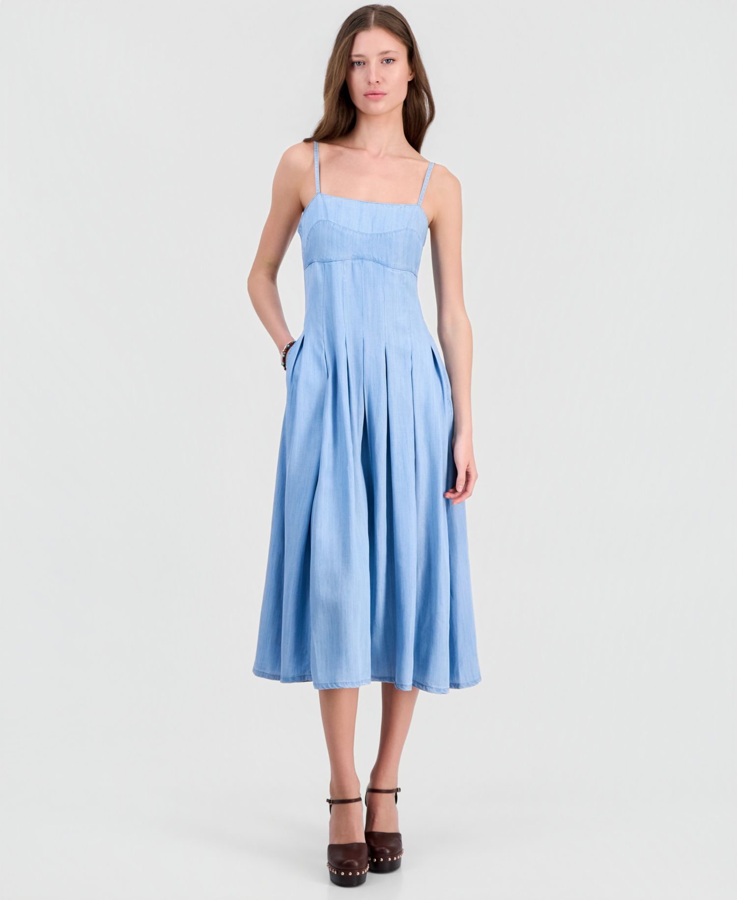 Women's Bria Chambray Midi Pleated Dress