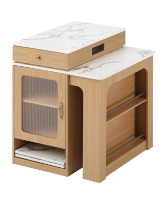 K&K 59.5" Kitchen Island with Extendable Dining Table, Kitchen Storage Table with Double-sided Storage for Kitchen, Dining Room