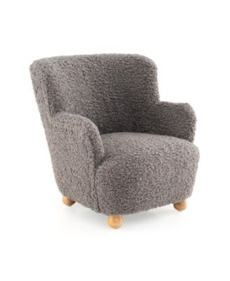 Kids Sherpa Armchair Sofa with Wooden Legs, Soft Comfy Toddler Seating Chair