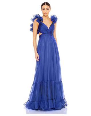 Women's Ruffle Tiered Cut-Out Chiffon Gown