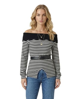 Women's Off-The-Shoulder Striped Knit Top