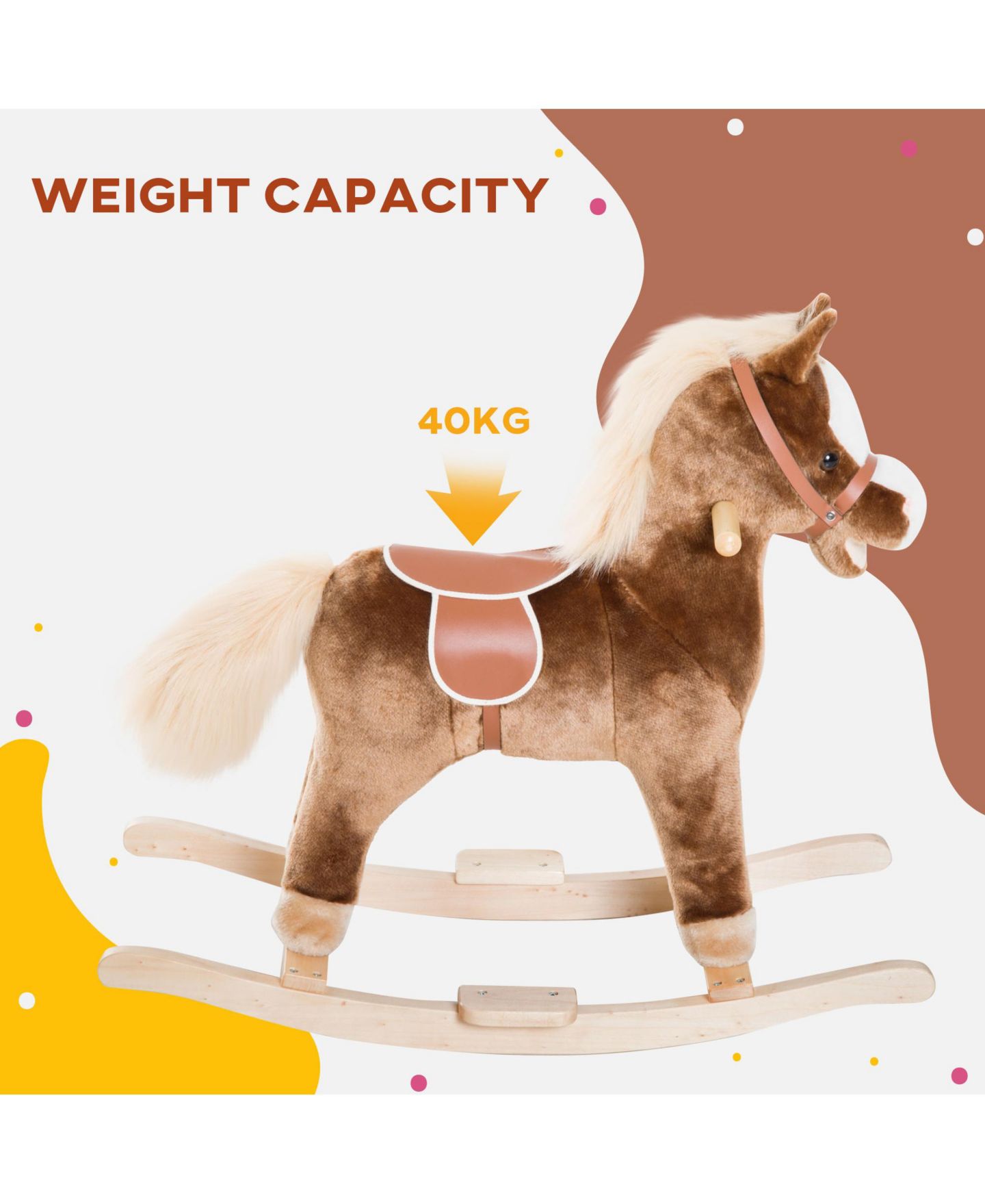 Детская мягкая игрушка Qaba Kids Rocking Horse, Plush Toddler Rocker, Wooden Base Ride On Toy — фото 6