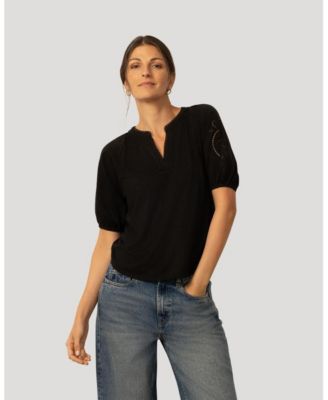 Women's Slub Knit Split Neck Raglan Top