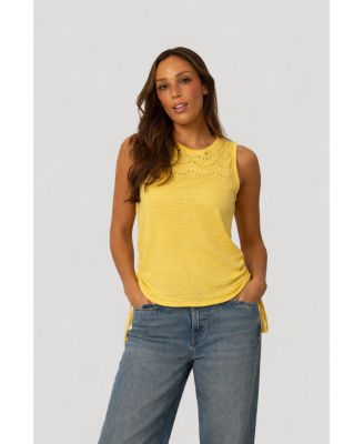Women's Embroidered Yoke Ruched Top