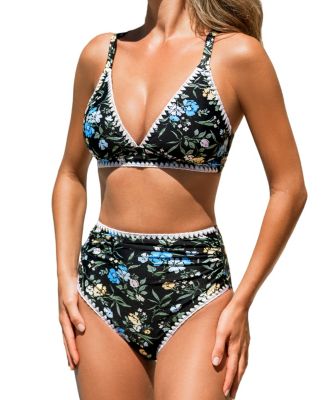 Women's V-Neck Crisscross Bikini Set with Halter Straps