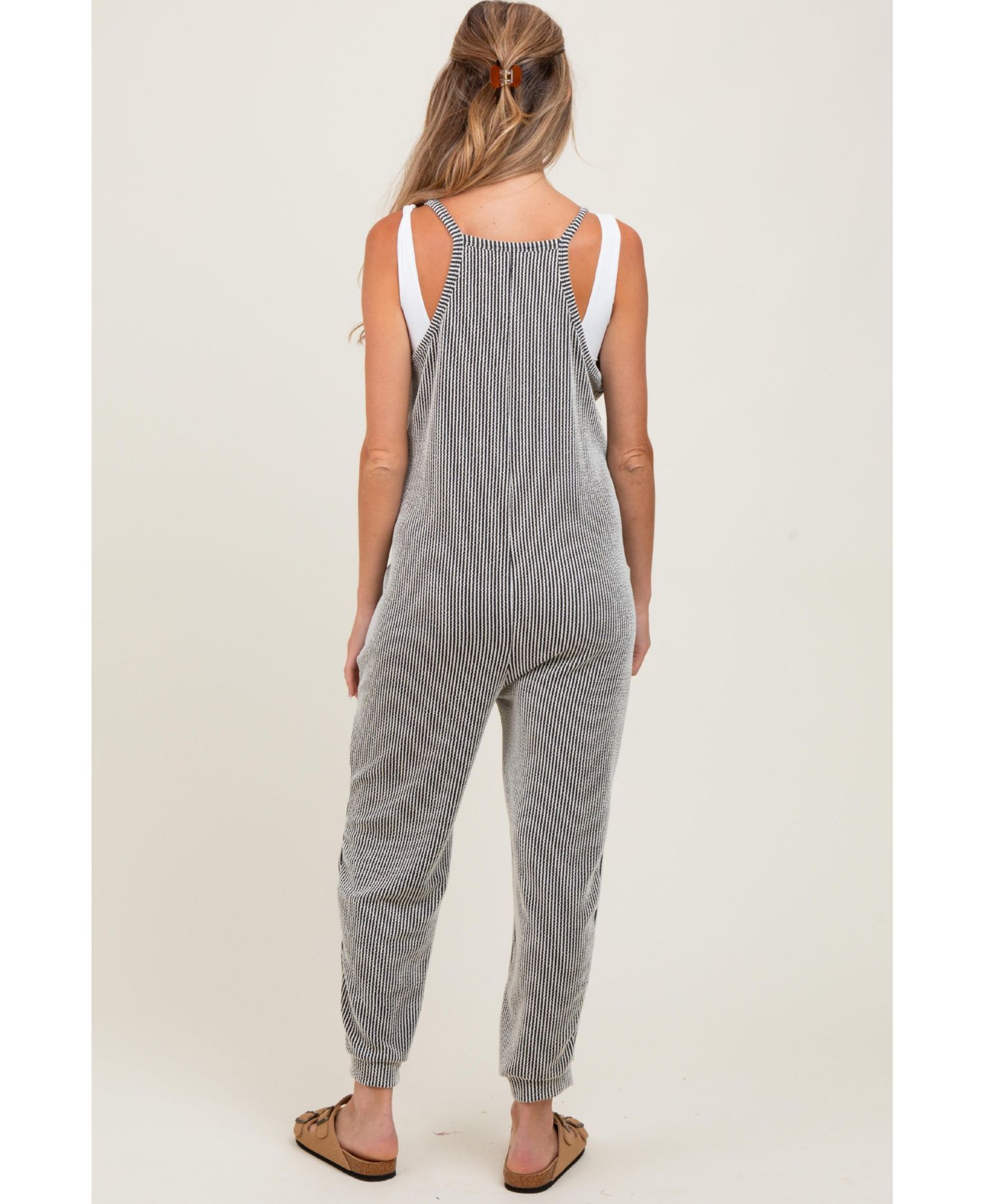 Women's Charcoal Ribbed Sleeveless Jumpsuit