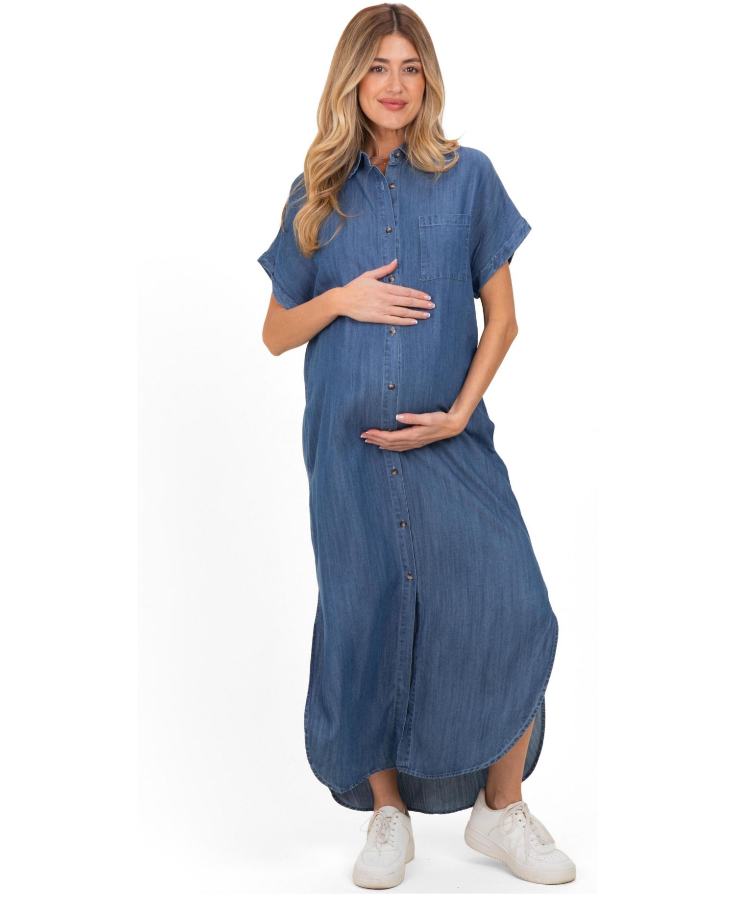 Women's Blue Chambray Button Down Shirt Dress