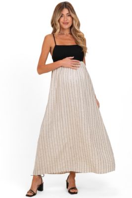 Maternity Black White Striped and Colorblock Maxi Dress