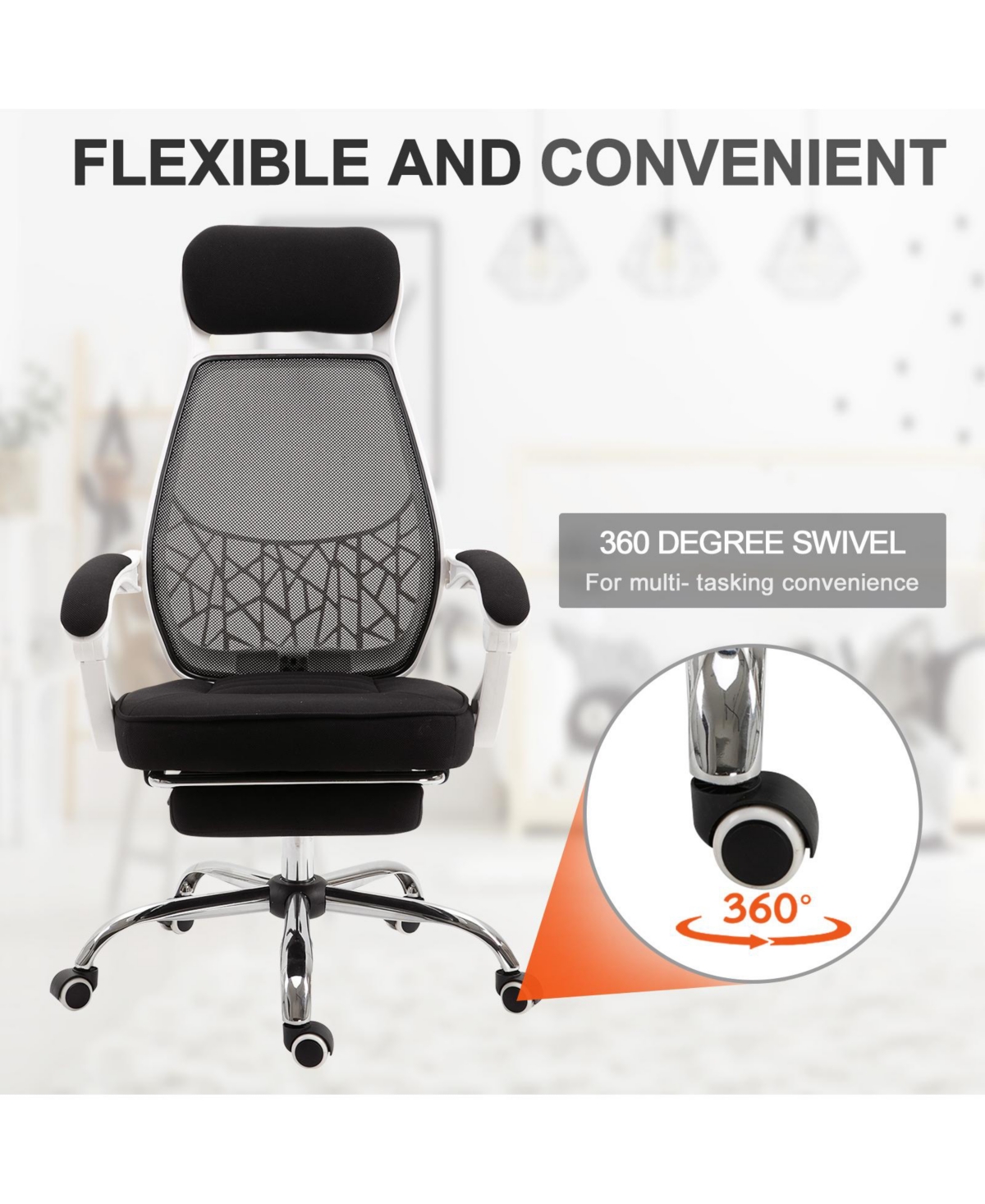 Vinsetto 360° High Back Computer Adjusting Height Recliner Chair w/ Footrest