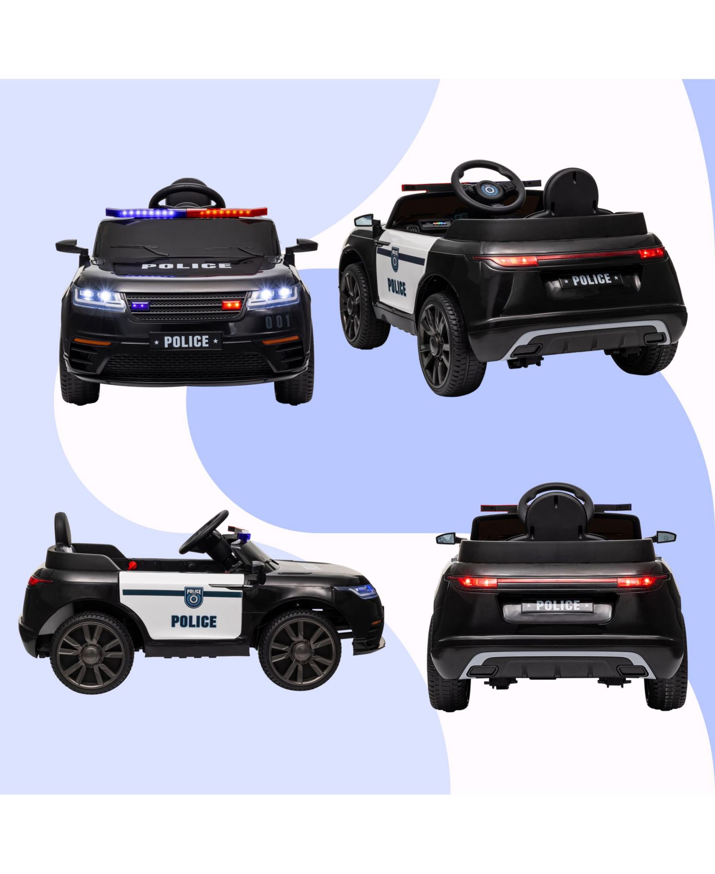 Детская игрушка Qaba 12V Police Patrol Ride-On Car with Remote Control and Adjustable Speeds, 55 lbs., Ages 3-7, цвет: Чёрный — фото 9