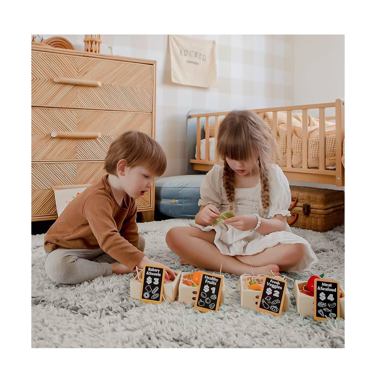 Tiny Land Play Kitchen Accessories – Wooden Play Food for Play Kitchen: Pretend Cooking Set for Kids