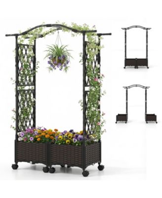 5 FT Self-Watering Planter Boxes With Lattice Trellis and Roof Lockable Wheels