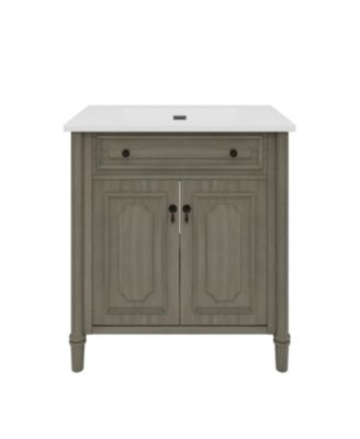 30 Inch Vintage Bathroom Vanity with Sink Rustic Cabinet Soft Close Doors Adjustable Shelf Curved Design Rubber Wood Legs Freestanding
