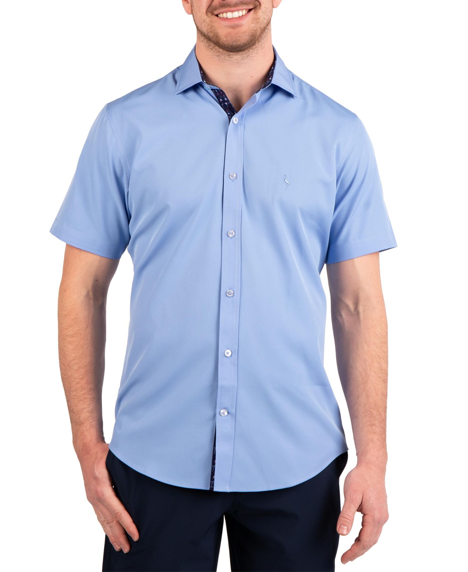 Mens Solid Performance Short Sleeve Shirt with Printed Trim
