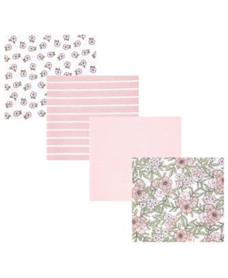 Girl Cotton Poly Flannel Receiving Blankets 4-Pack, Soft Pink Floral, One Size