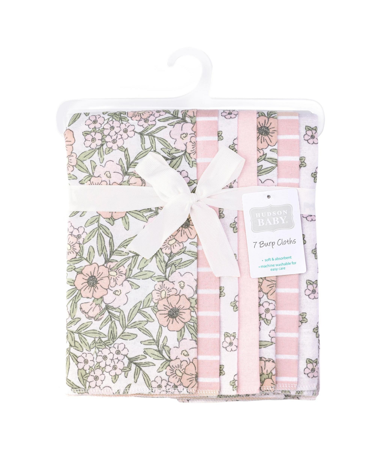 Hudson Baby Girl Cotton Poly Flannel Burp Cloths -Pack, Soft Pink Floral