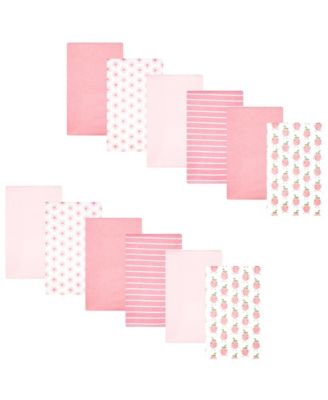 Girl Cotton Poly Flannel Burp Cloths Bundle 12-Pack, Happy Strawberries, One Size