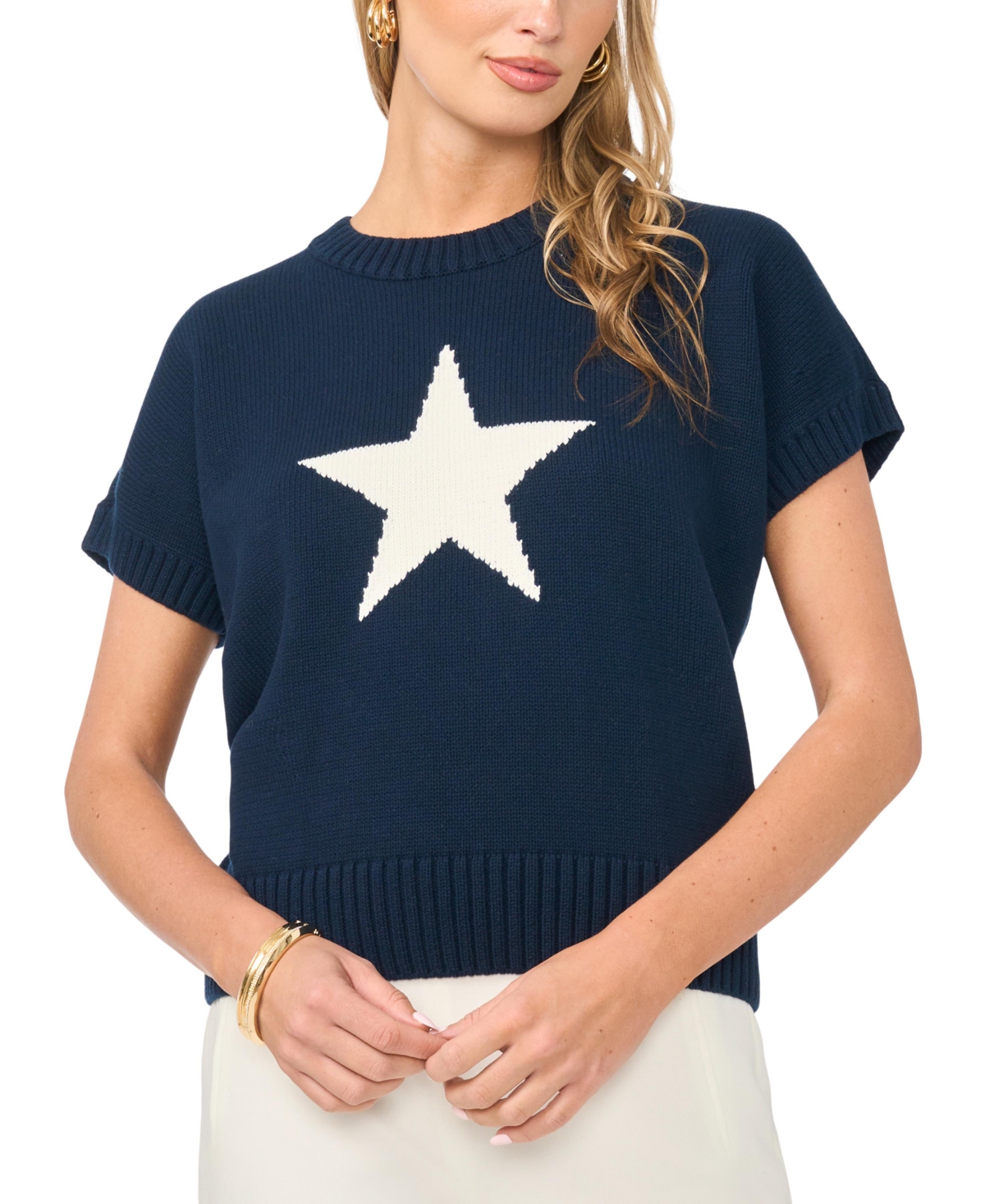 Vince Camuto Women's Star Motif Short-Sleeve Sweater